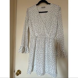 Dex Polka Dot White Dress, Size S